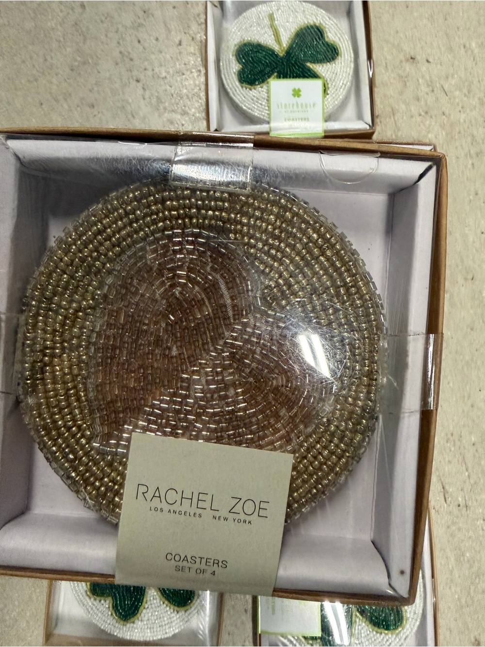 Rachel Zoe Gold Beaded Round Coaster Set